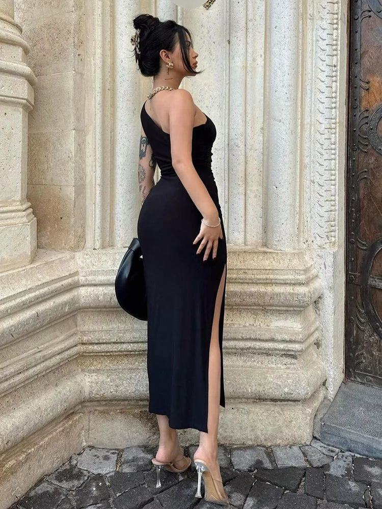 Backless Split Black Maxi Dress