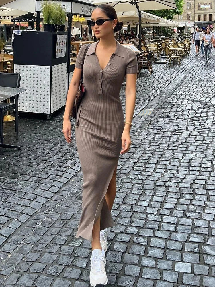 Collared Button Side Slit Dress