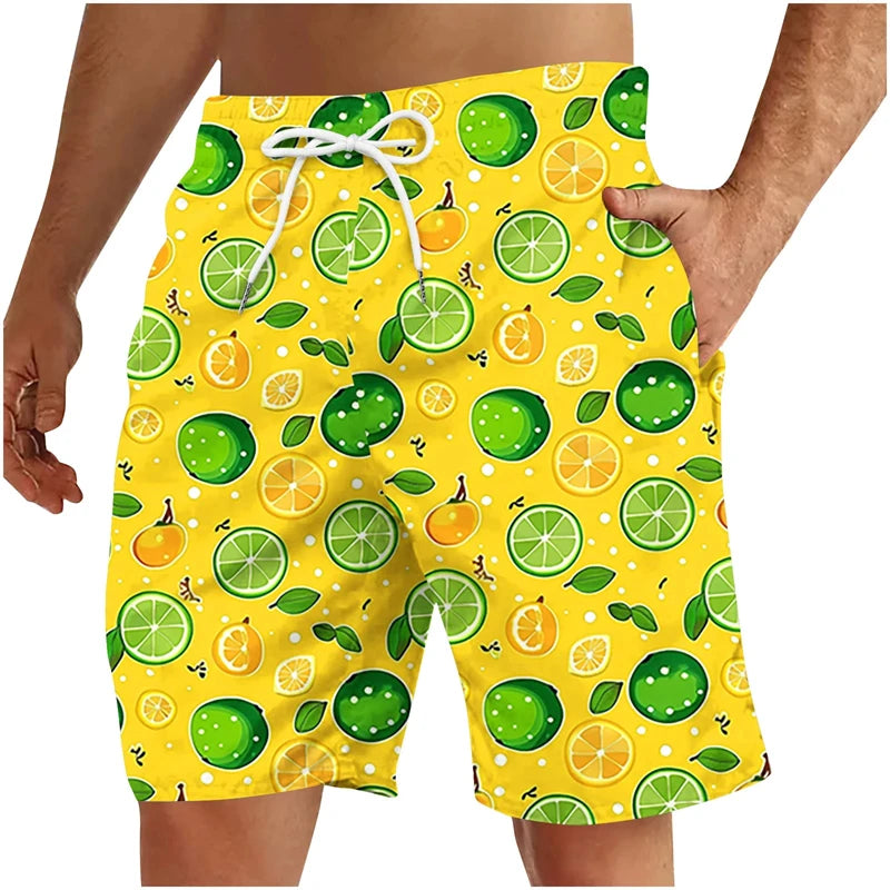 3D Fruit Print Men’s Beach Shorts