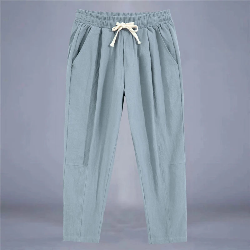 Cotton Linen Drawstring Casual Pants