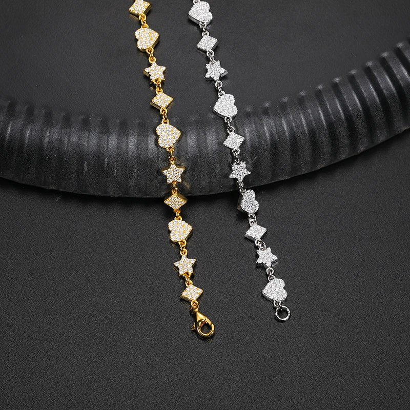 Unisex Iced Out Moissanite Heart Bracelet