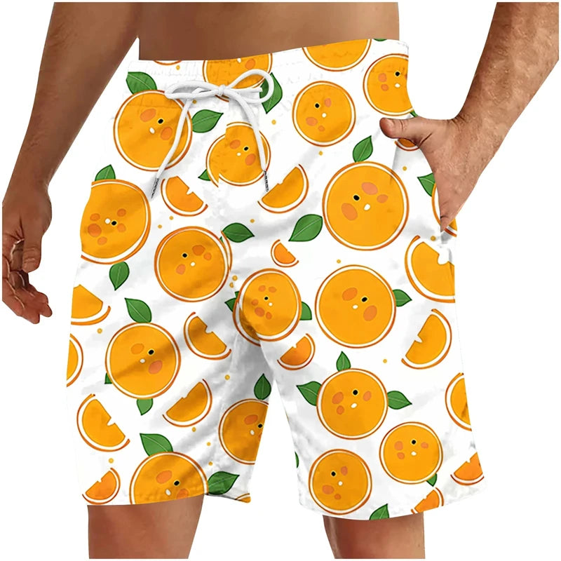 3D Fruit Print Men’s Beach Shorts