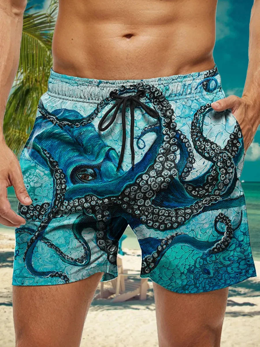 3D Floral Print Men’s Swim Trunks