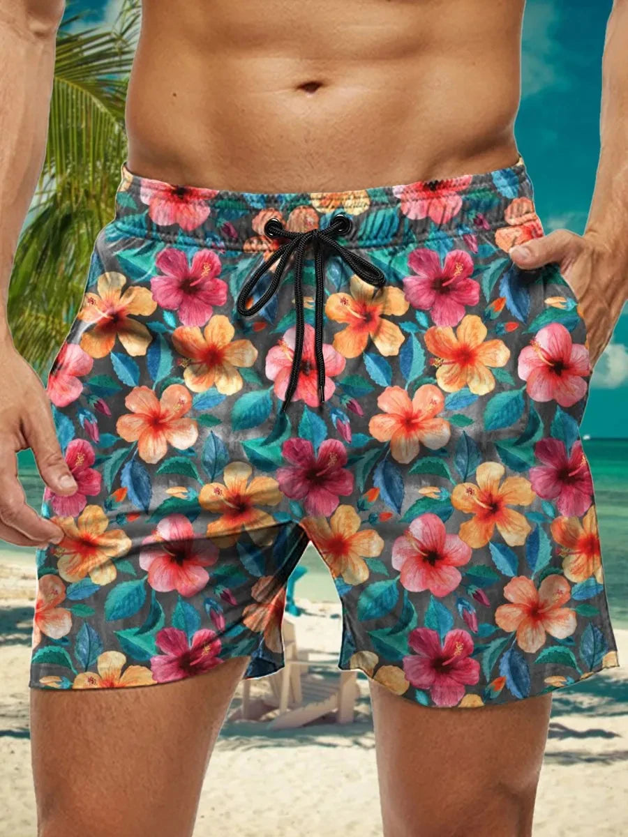 3D Floral Print Men’s Swim Trunks
