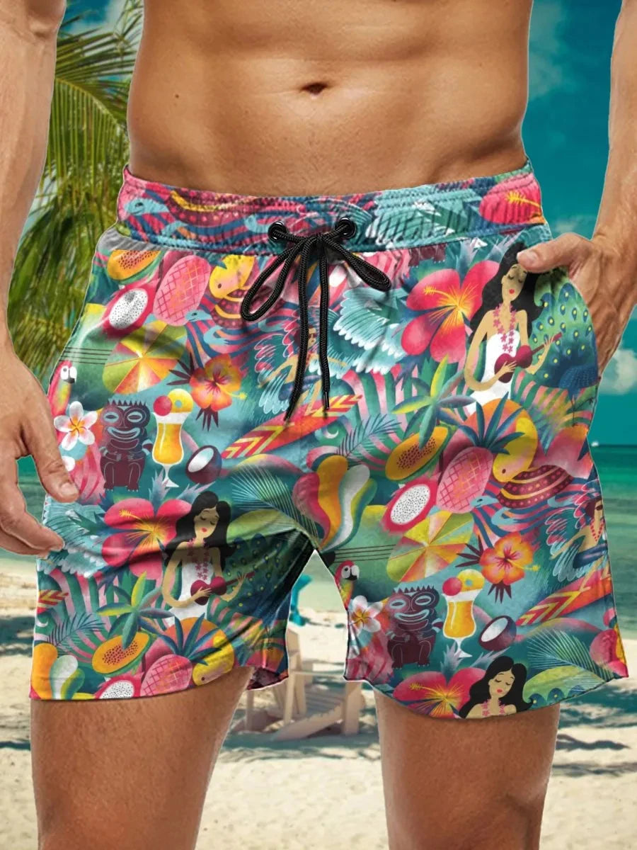 3D Floral Print Men’s Swim Trunks