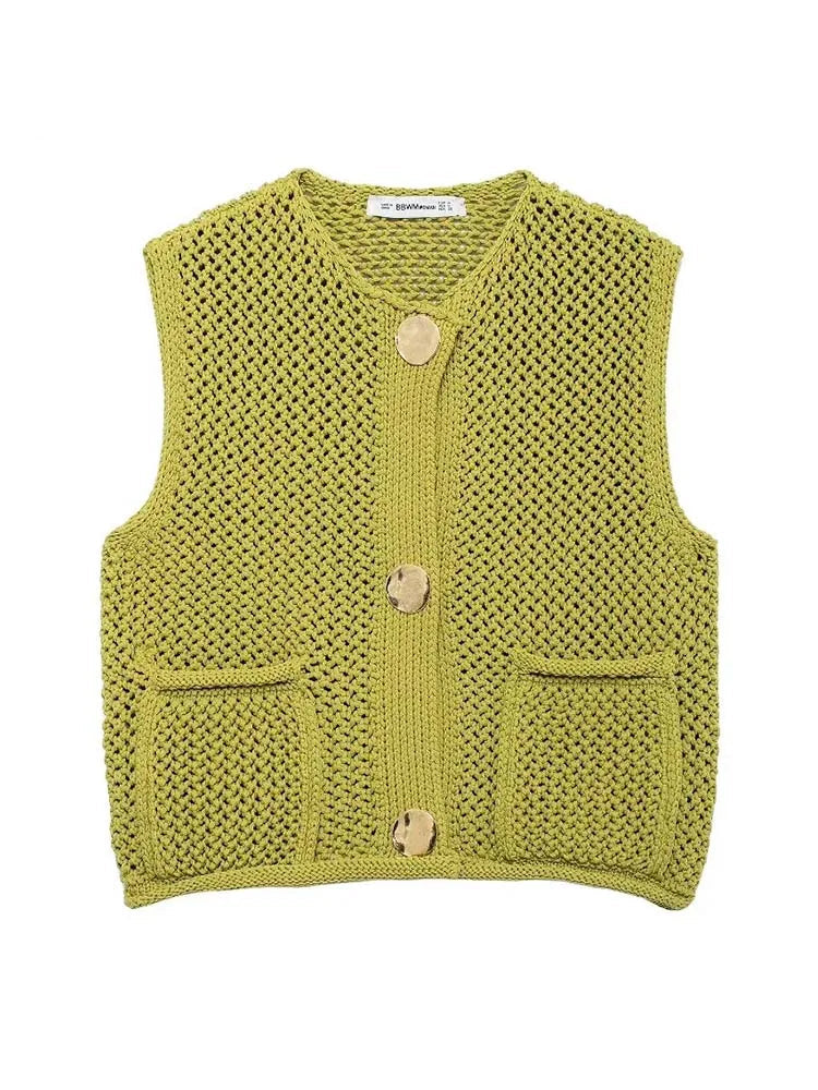 Sleeveless Knit Vest with Pockets