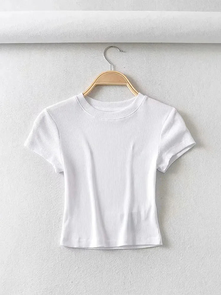 Slim Elastic O-Neck Crop Top