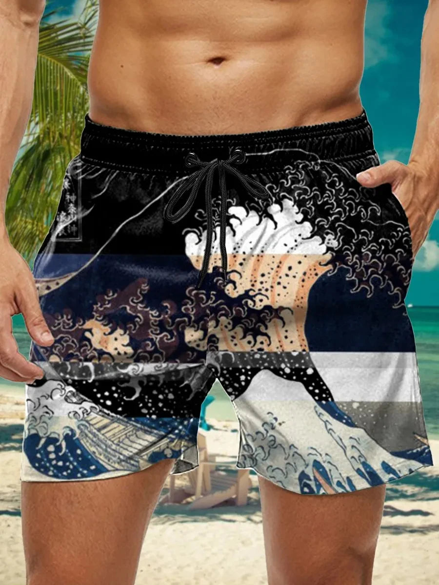 3D Floral Print Men’s Swim Trunks