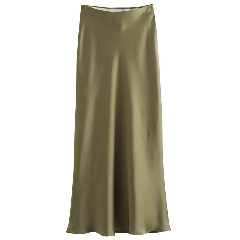 Elegant Satin High-Waist Skirt