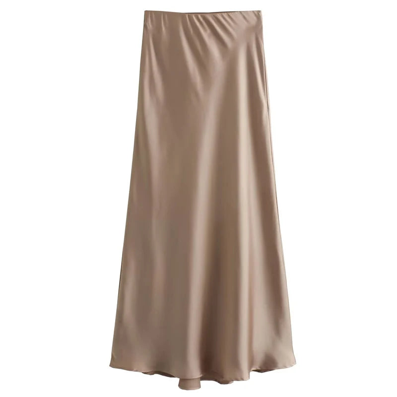 Elegant Satin High-Waist Skirt