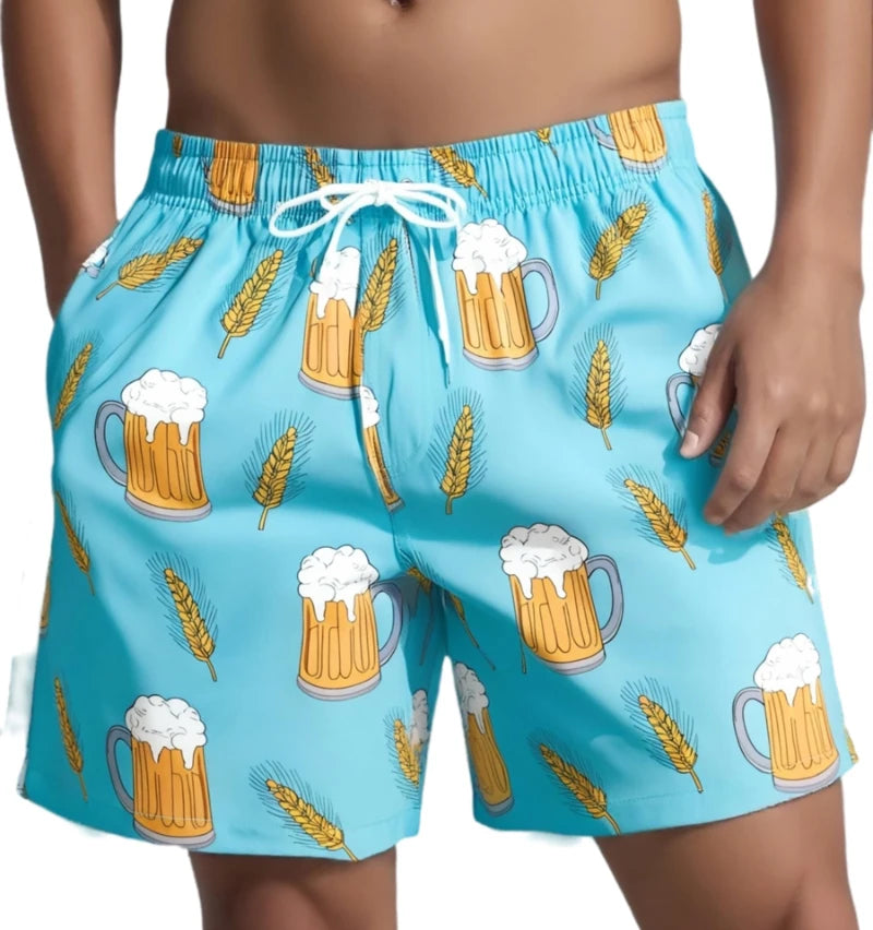 Men’s Beer Print Beach Shorts