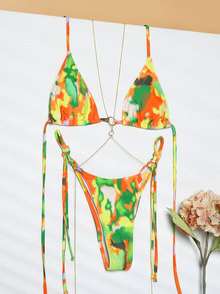 Printed Bandage Bikini Set