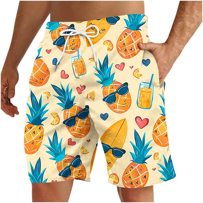 3D Fruit Print Men’s Beach Shorts