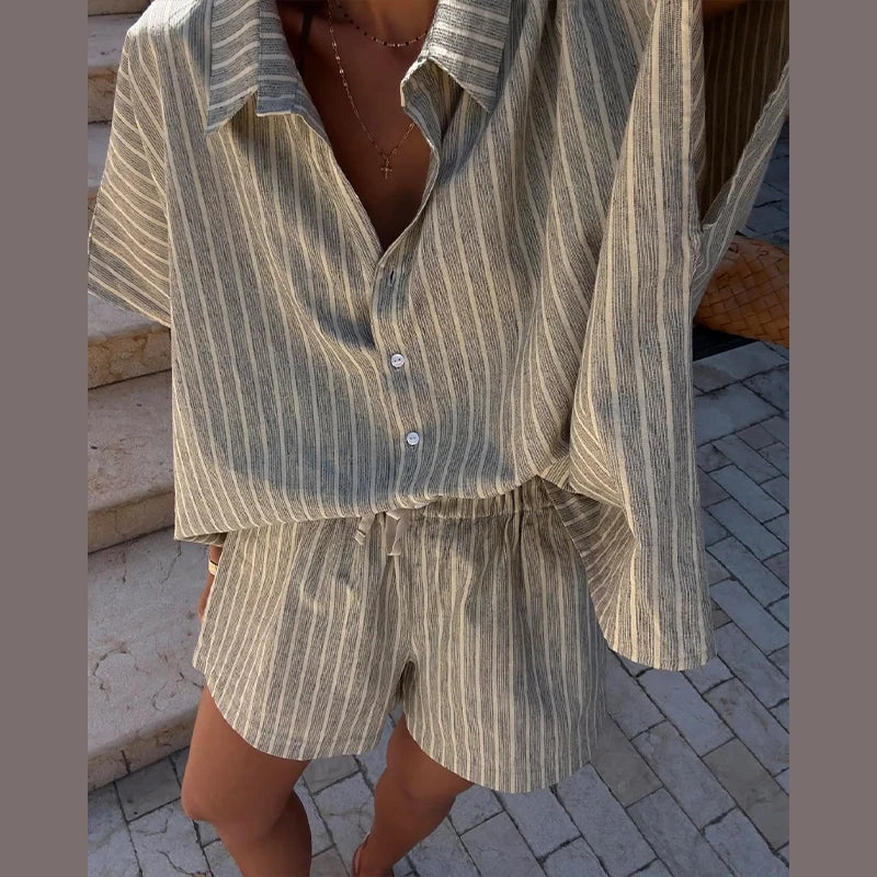 Striped Lace-Up Shorts Set
