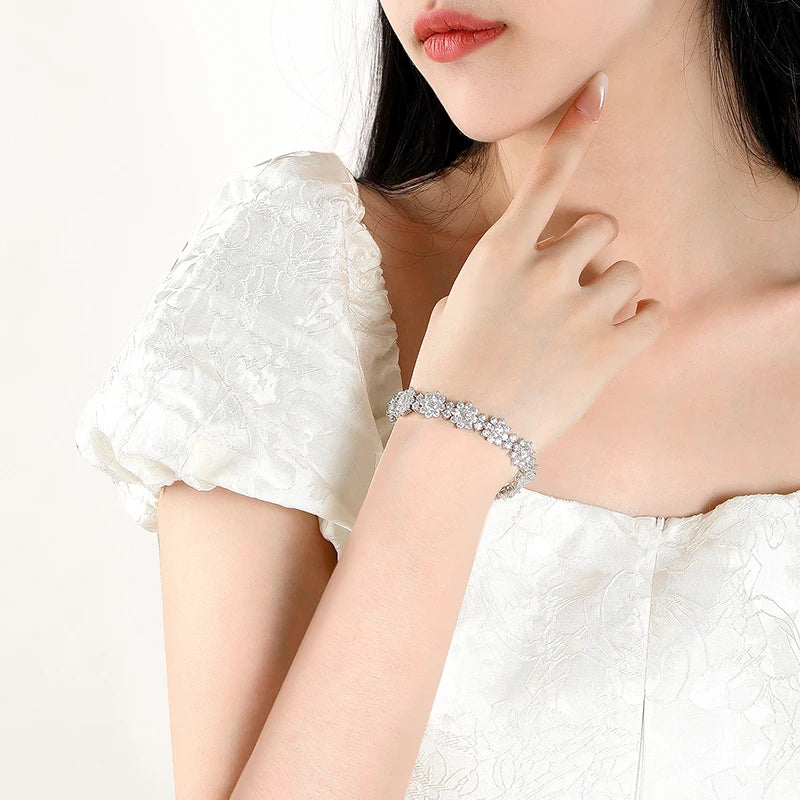Sunflower Moissanite Silver Bangle