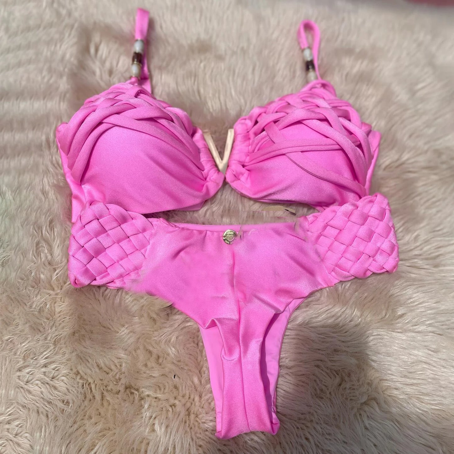 Crochet V-Neck Bikini Set