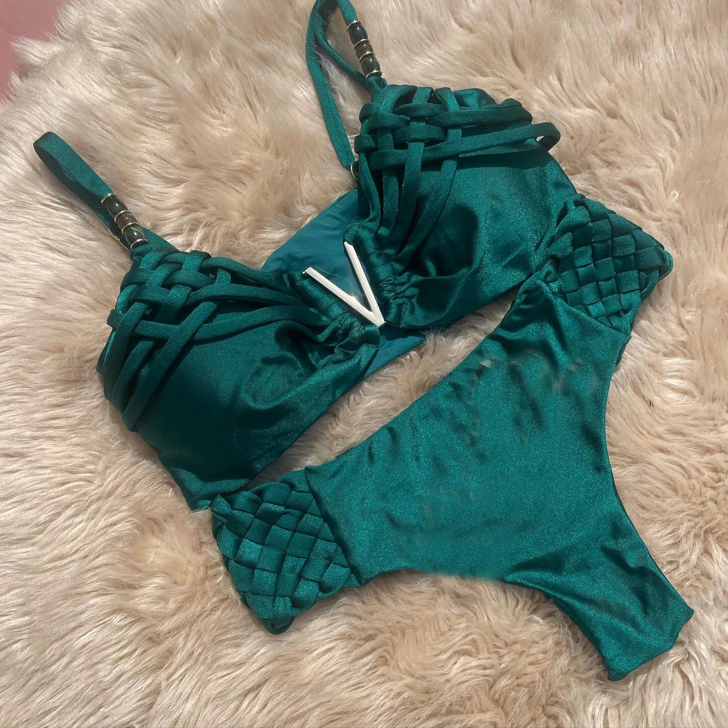 Crochet V-Neck Bikini Set