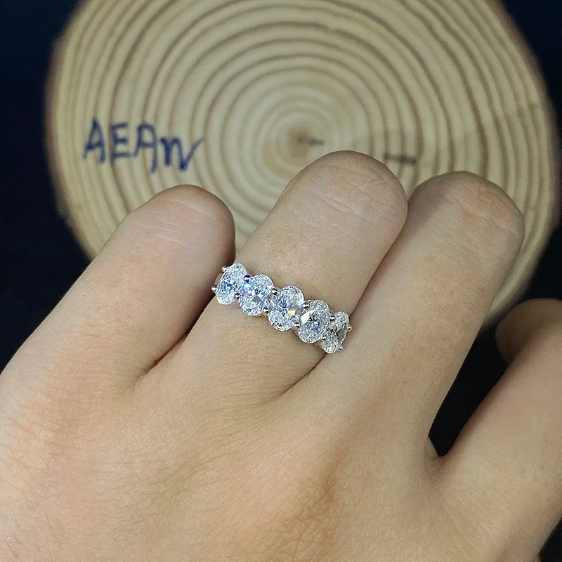 5pcs 14K White Gold Oval Diamond Rings