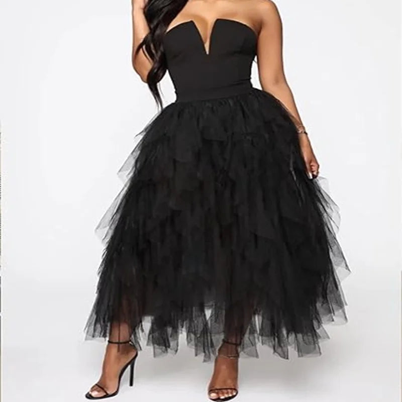 Tiered Tulle A-Line Skirt
