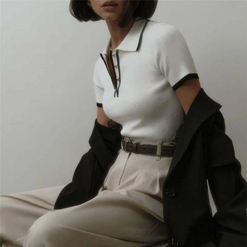 Slim Fit Patchwork Knitted Top