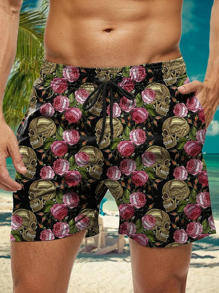 3D Floral Print Men’s Swim Trunks