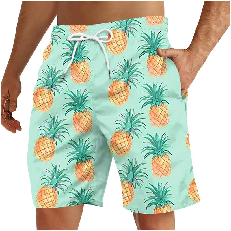3D Fruit Print Men’s Beach Shorts