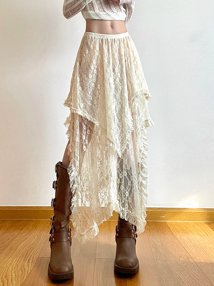 Lace Irregular Low Waist Skirt