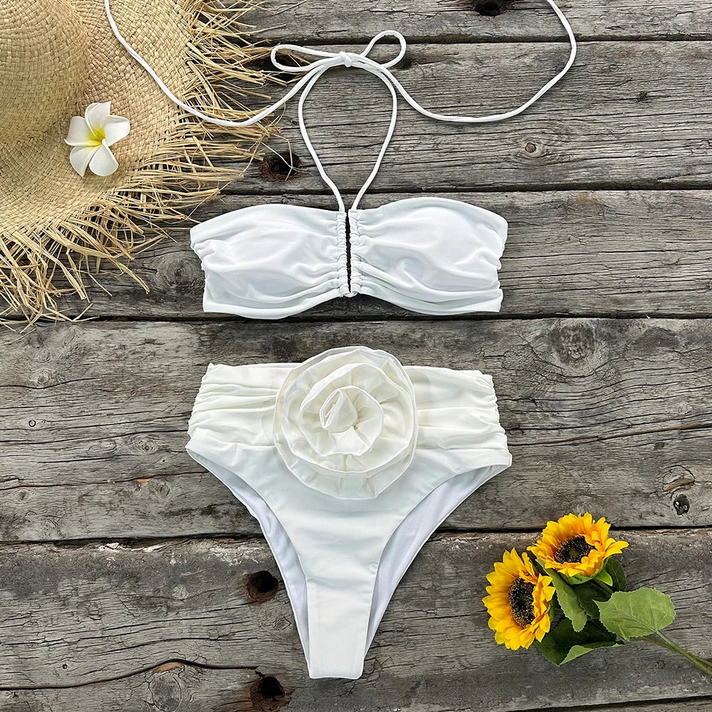 Floral Lace-Up Bikini Set