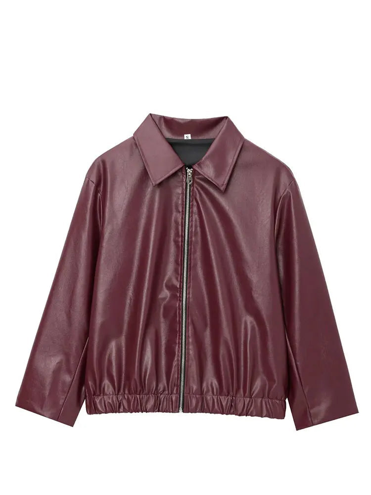 Wine Red PU Jacket
