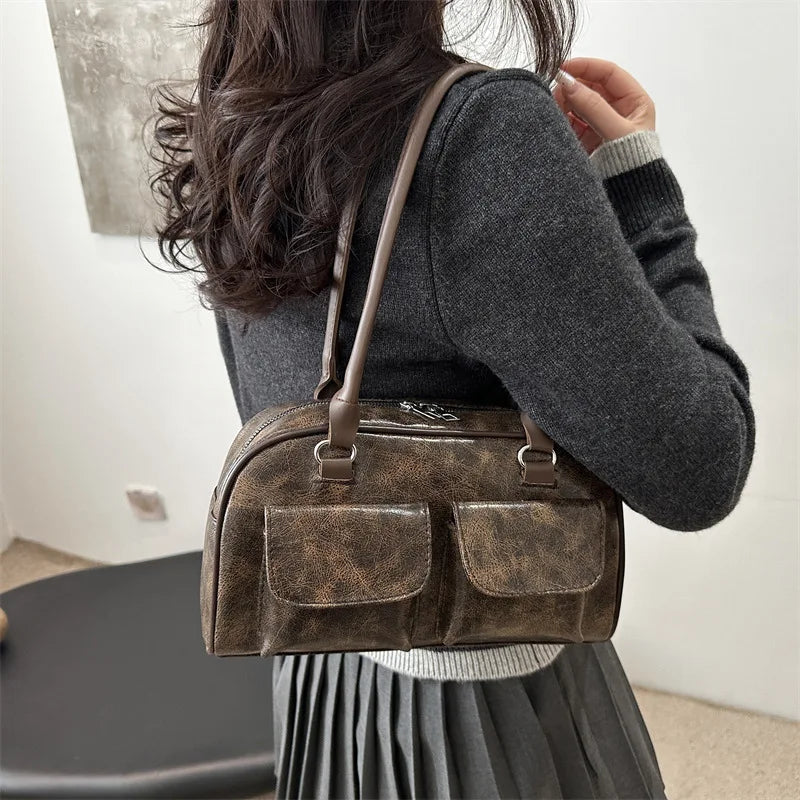 Vintage Burgundy PU Leather Tote