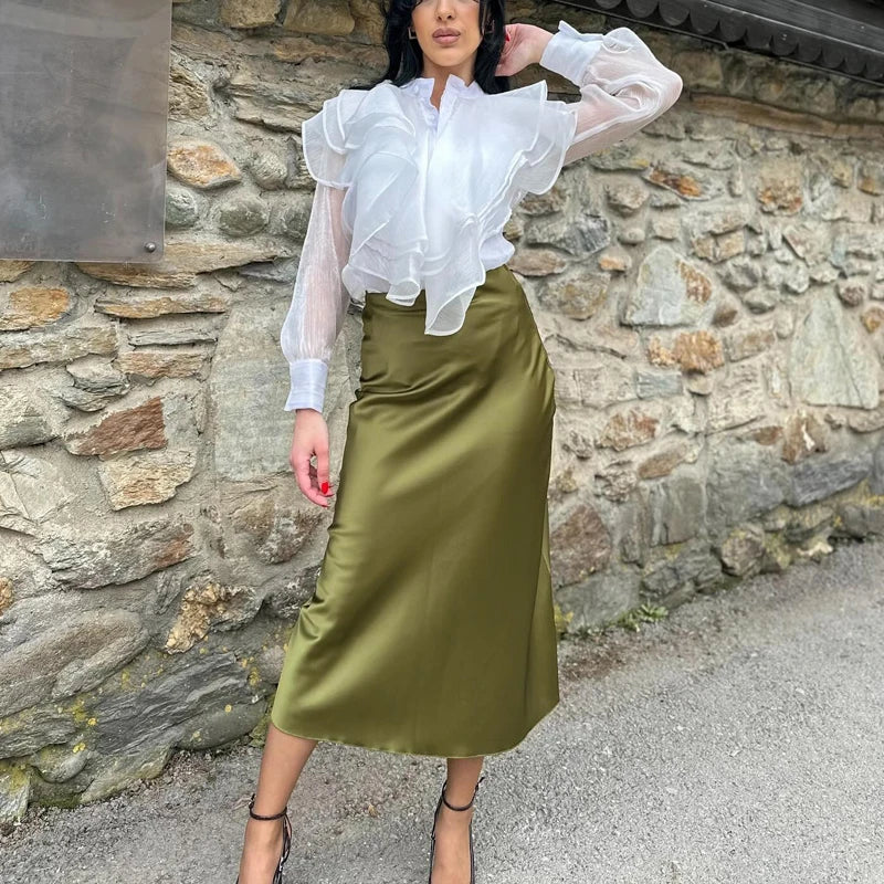 Elegant Satin High-Waist Skirt