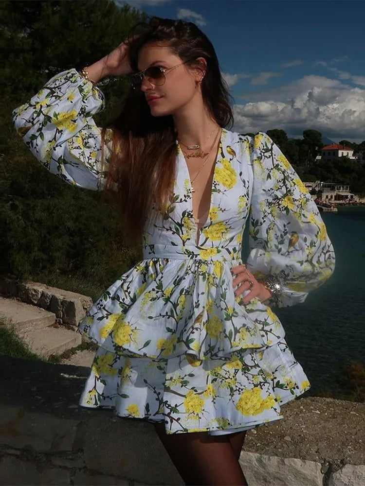 Ruffled Floral Mini Dress