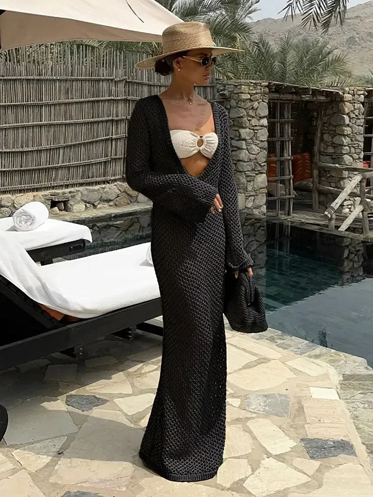 U-Neck Bell Sleeve Maxi Dress