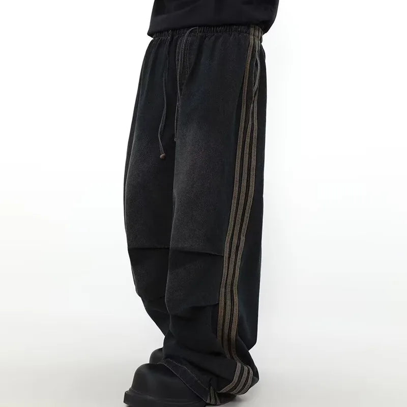 Y2K Striped Pleated Baggy Jeans
