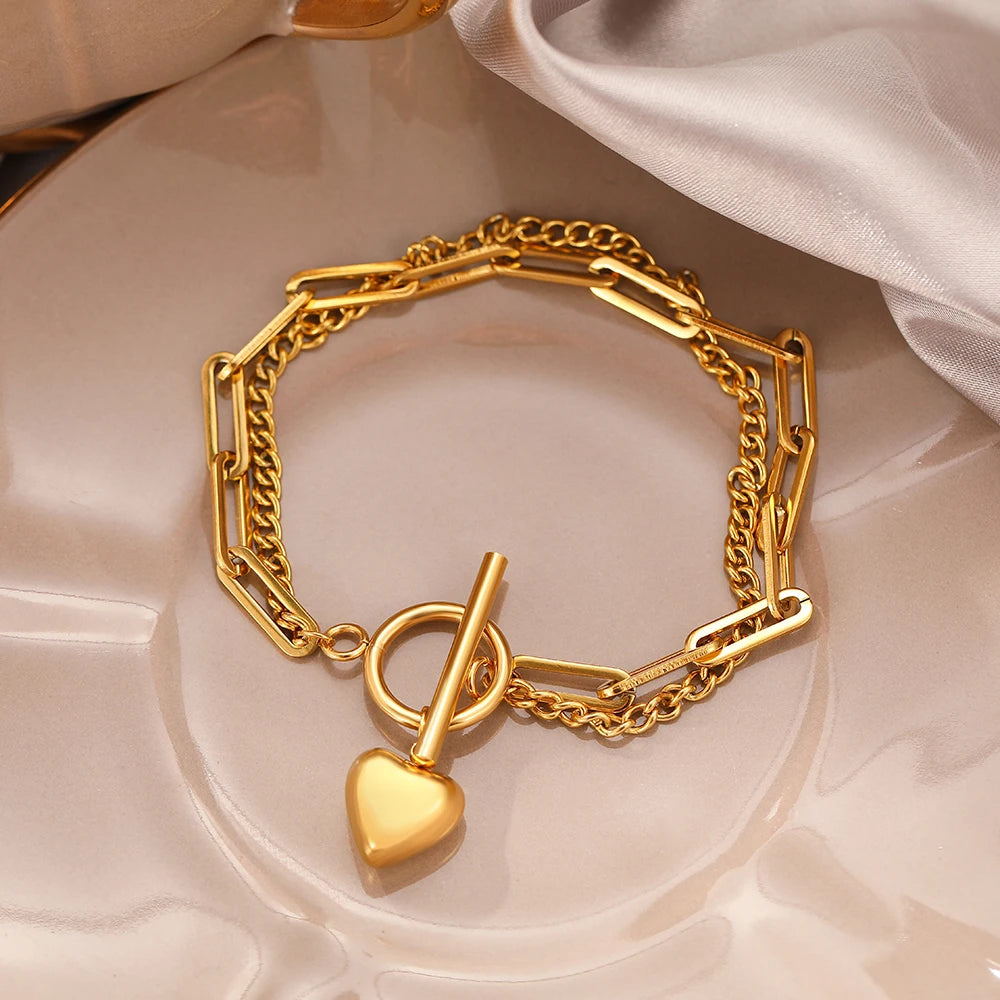 Stainless Steel Heart Pendant Bracelet