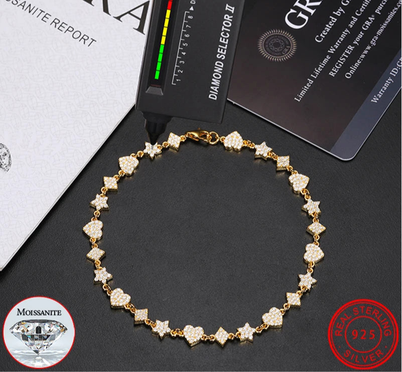Unisex Iced Out Moissanite Heart Bracelet