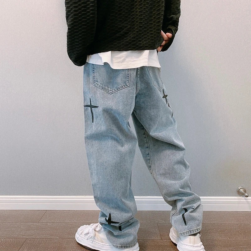 Printed Baggy Wide Leg Jeans