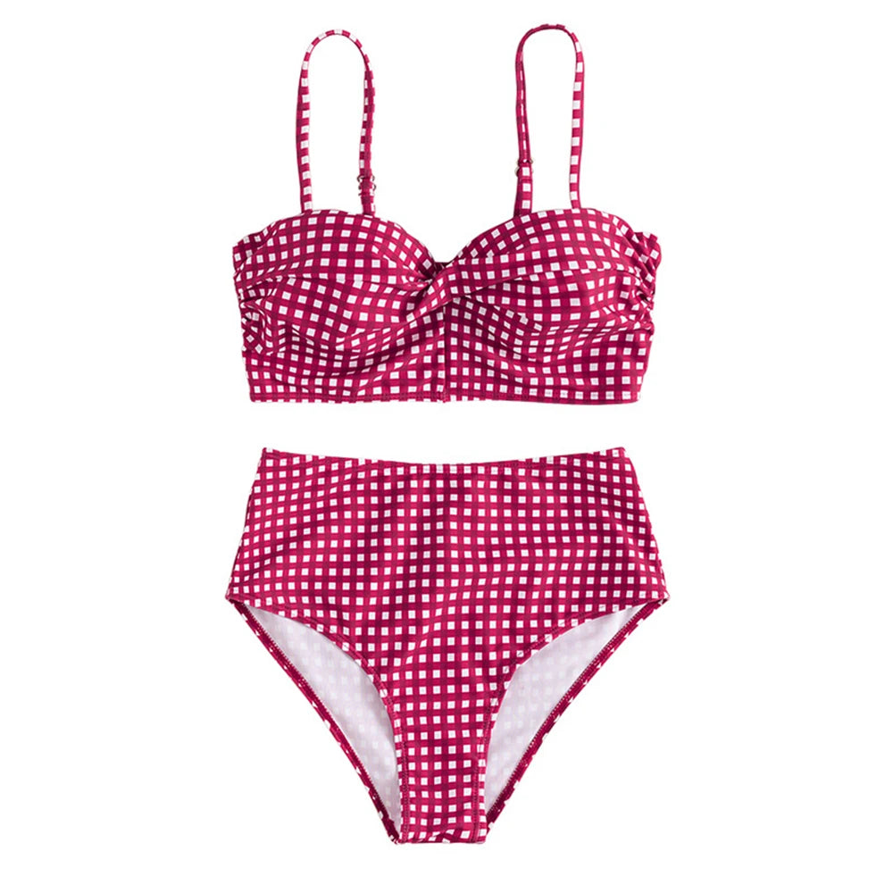 Plaid High-Waisted Bikini Set