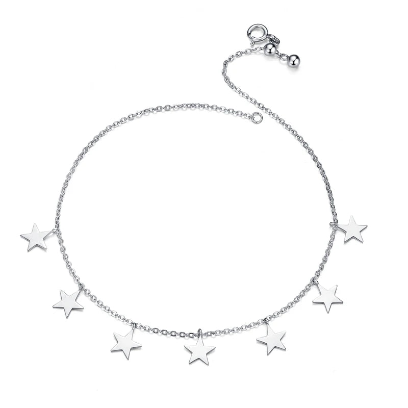 Sterling Silver Geometric Bead Anklet