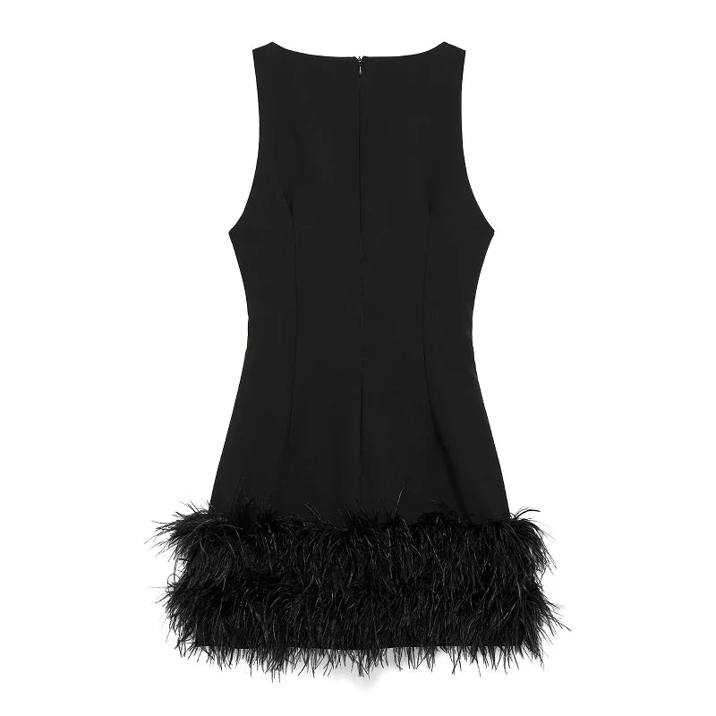 Feather Sleeveless Mini Dress