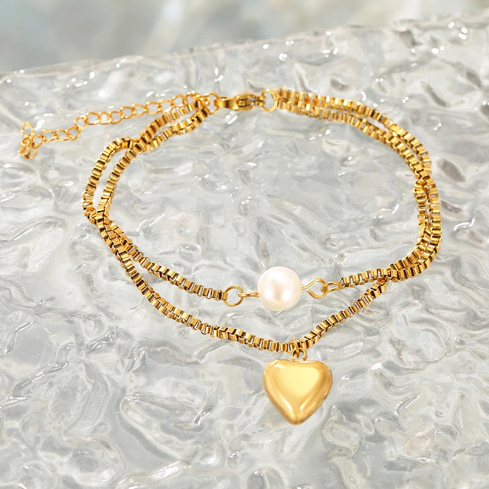 Stainless Steel Heart Pendant Bracelet