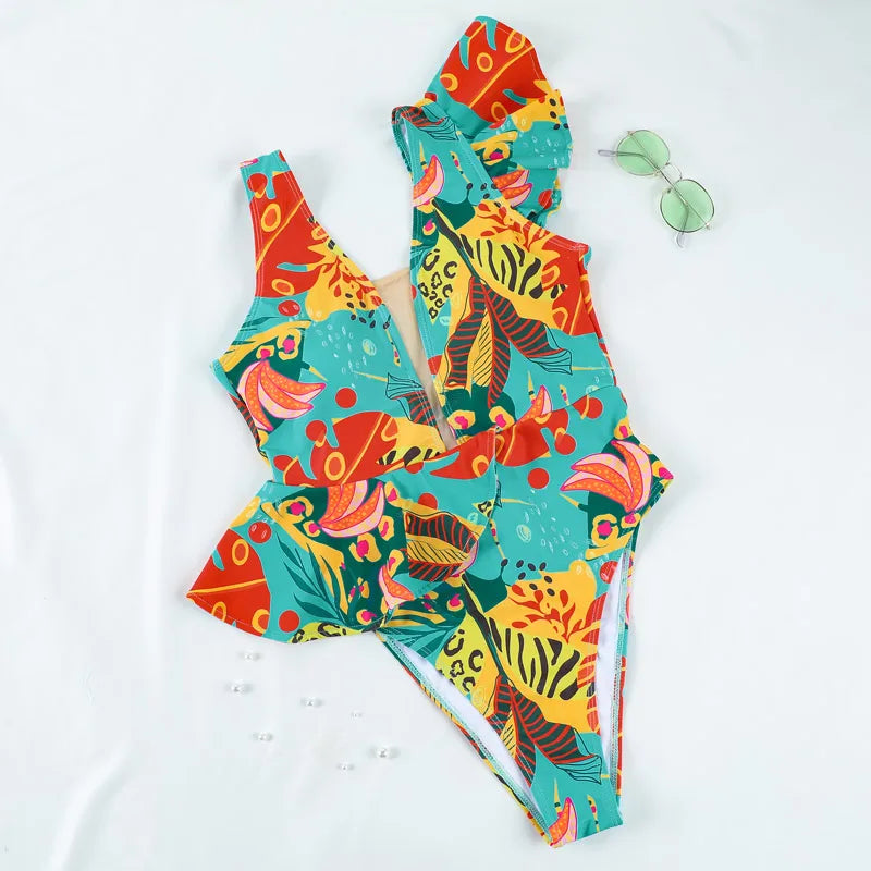 Ruffled Floral One-Piece Swimsuit
