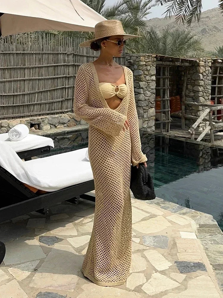 U-Neck Bell Sleeve Maxi Dress