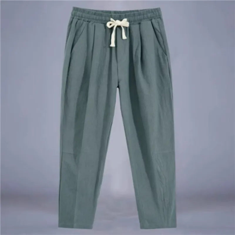 Cotton Linen Drawstring Casual Pants
