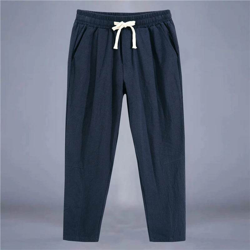 Cotton Linen Drawstring Casual Pants