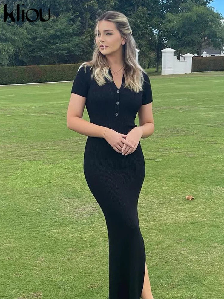 Collared Button Side Slit Dress