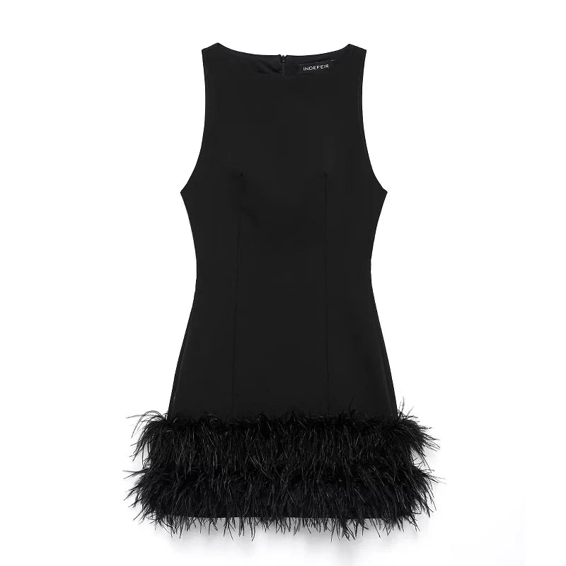 Feather Sleeveless Mini Dress