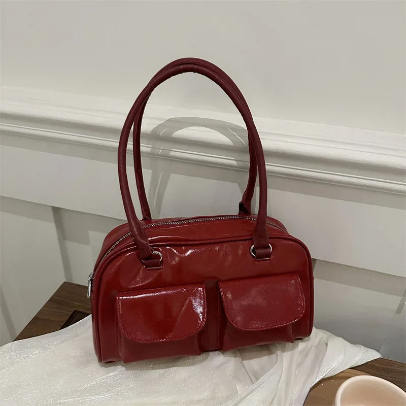 Vintage Burgundy PU Leather Tote