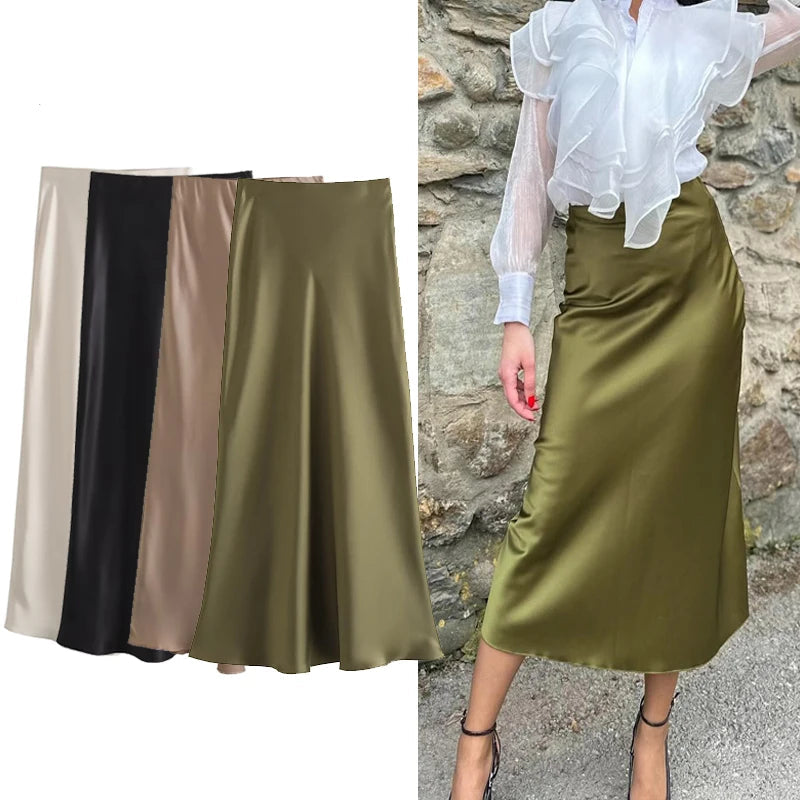 Elegant Satin High-Waist Skirt