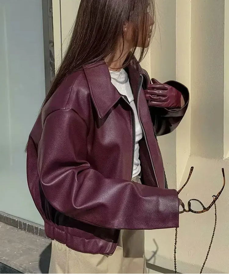 Wine Red PU Jacket